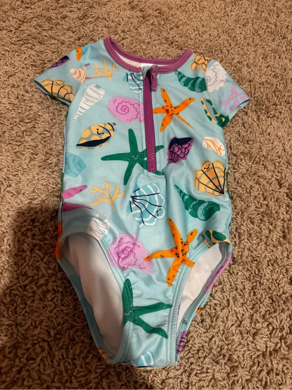 Cat & Jack Light Blue Seashell & Starfish One-Piece Swimsuit
